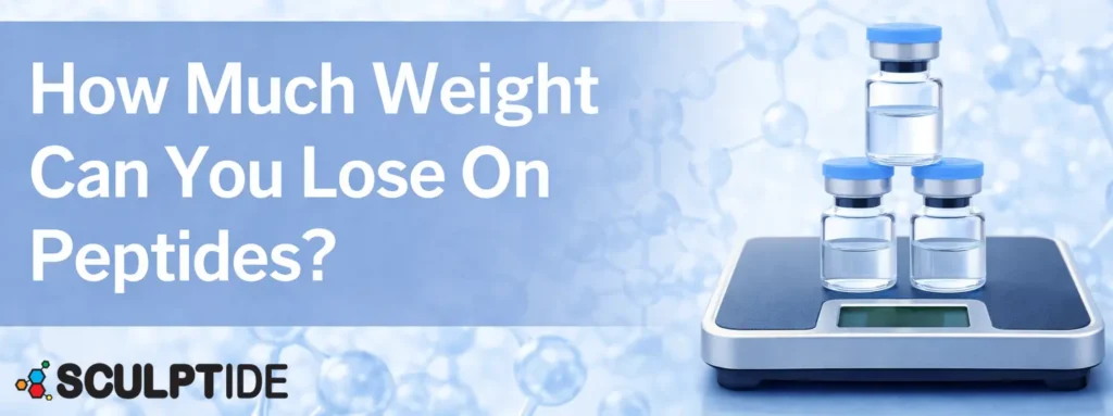 Peptide weight loss results illustration with vial on scale representing fat loss and metabolism