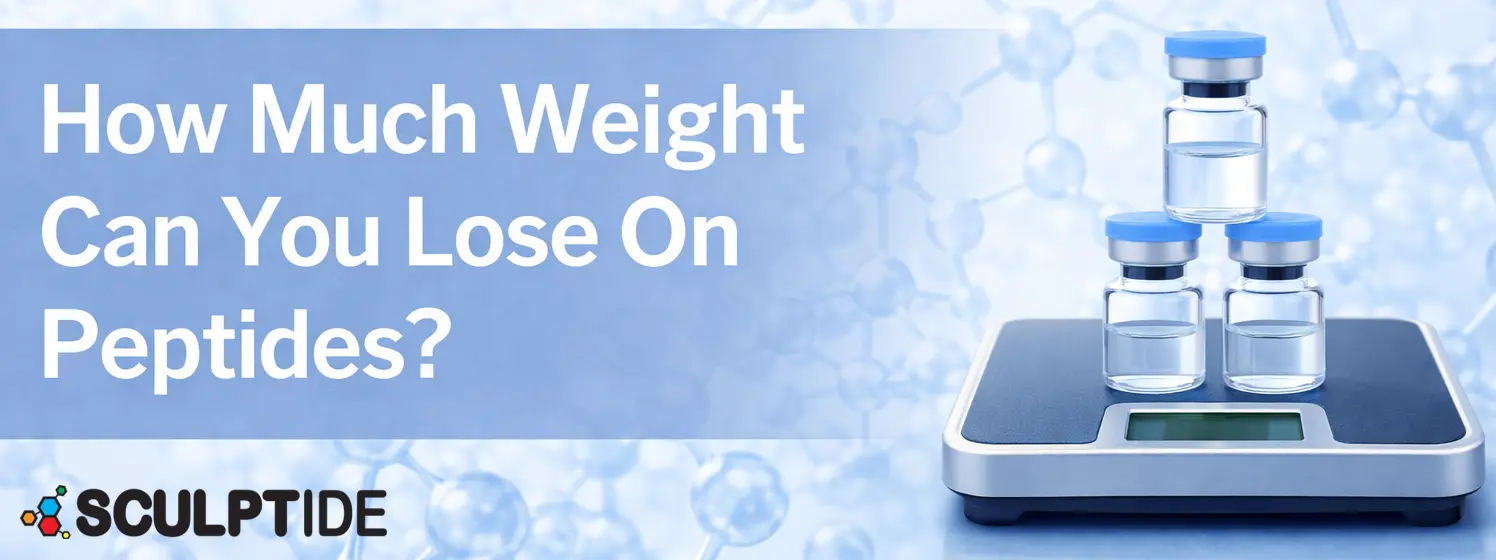 Peptide weight loss results illustration with vial on scale representing fat loss and metabolism