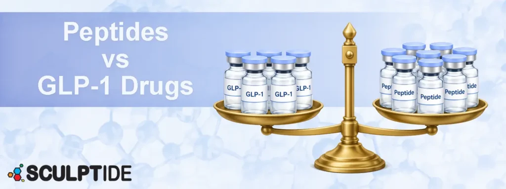 GLP-1 drugs vs peptides comparison on balance scale